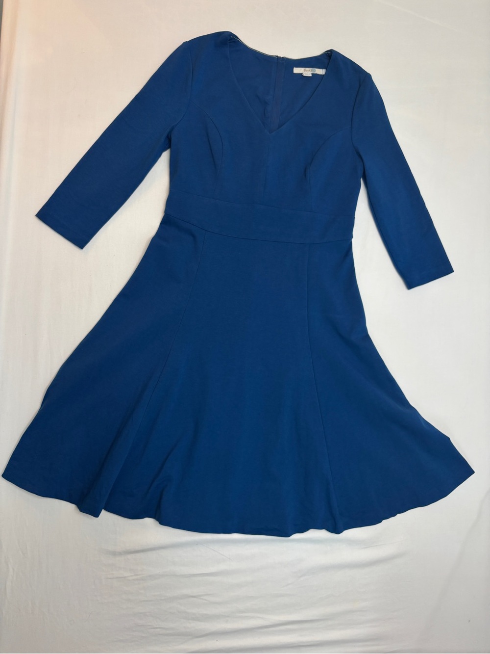 Boden Blue Fit & Flare Knit Dress V-Neck 3/4 Sleeve Women's UK 12R US 8 - Picture 2 of 8